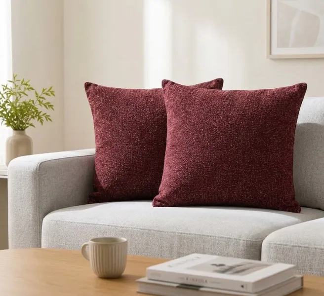 Textured Woven Cotton Accent Cushion Cover - 20x20 Burgundy Maroon Pack of 2